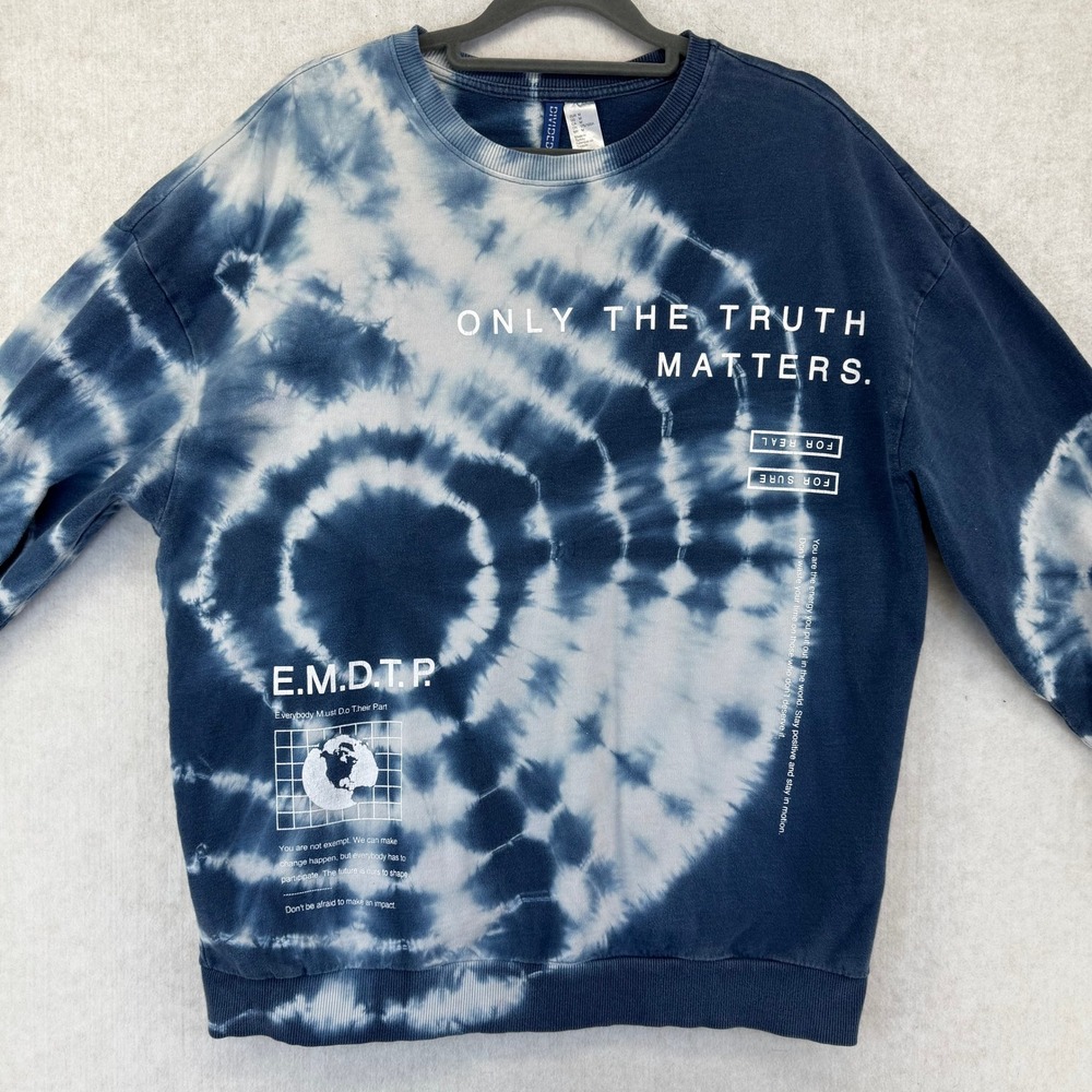 H&M Divided Unisex Medium Tie Dye Sweatshirt Blue White 'Only The Truth Matters'